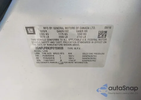 2015 Chevrolet Equinox 1Lt from USA, damaged, VIN 2GNFLFEK2F6159608